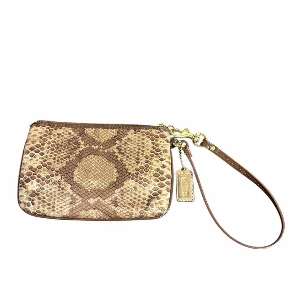 Coach Brown Snake Print Wristlet